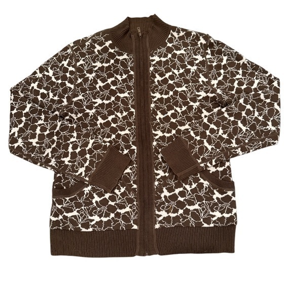 Title nine Sweaters - Title nine Brown Floral print Full Zip Mock Neck Sweater with Pockets